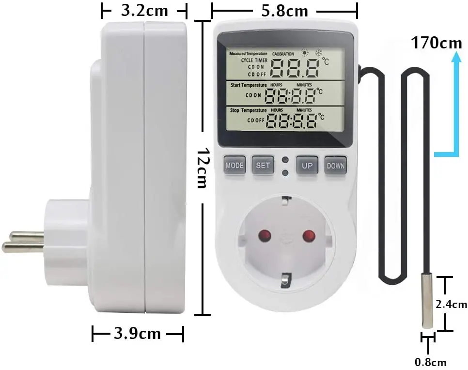 KT3100 Thermostat Digital Temperature Controller Socket Outlet Timer Switch  Sensor Heating Cooling 16A 220V