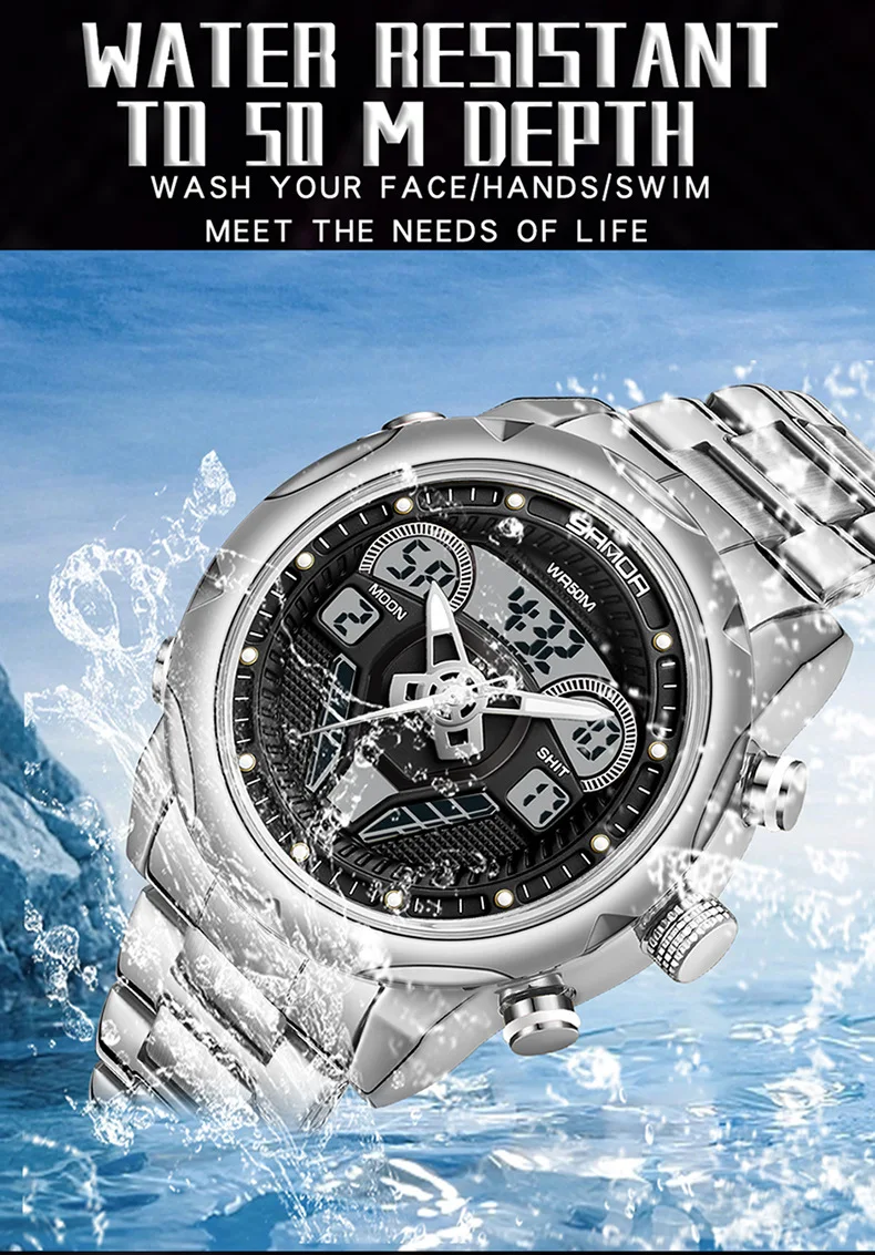 Sanda 9022 Outdoor Fashionable Luminous Waterproof Alarm Clock Electronic watch for men
