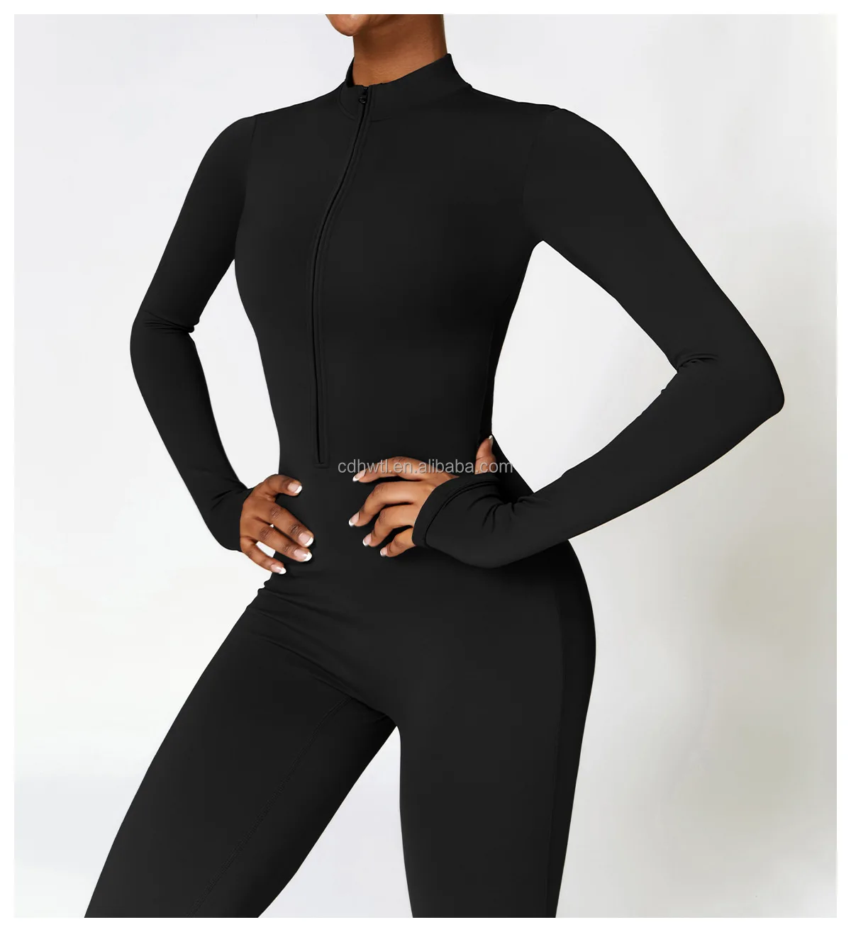Winter Plush Half Zip Tight Long Sleeve One Piece Jumpsuit Workout