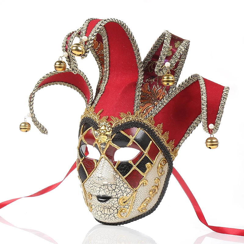 Hand Painted Full Face Jester Jolly Joker Venetian Masquerade Wall Carnival Costume Mardi Gras Fanshaped
