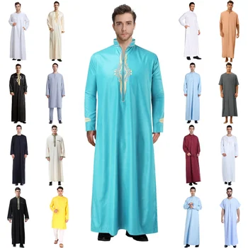 Wholesale Islam Kaftan Muslim Men Clothing Moroccan Caftan Hand Embroidered Loose Abaya Thobe For Men