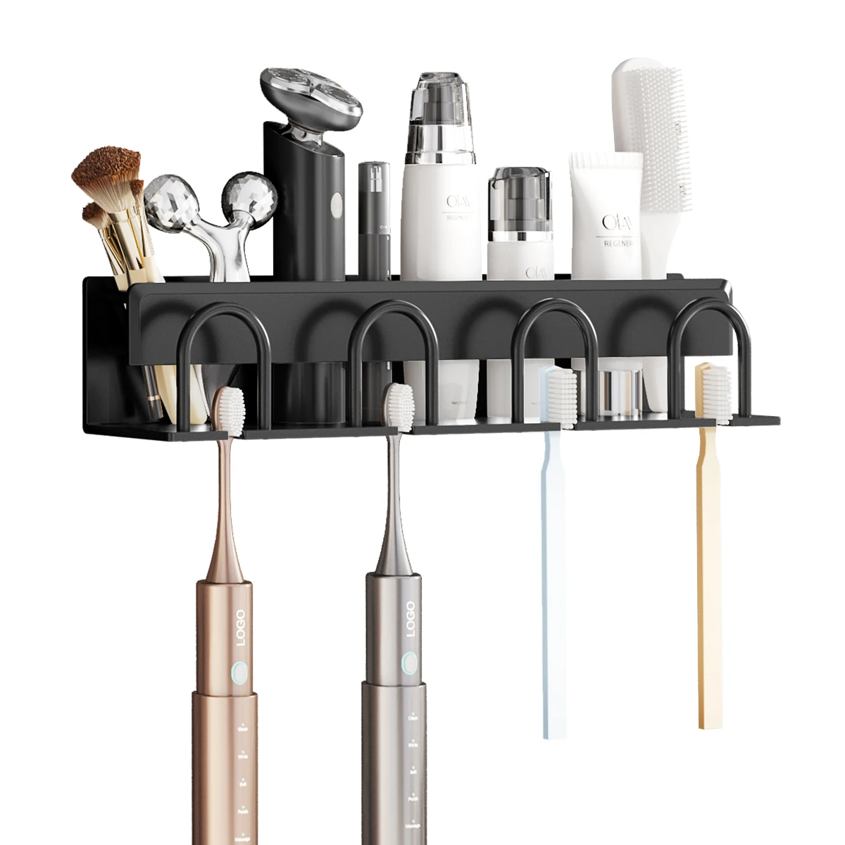 Wall Mounted Bathroom Aluminum Toothbrush Holder Black Family