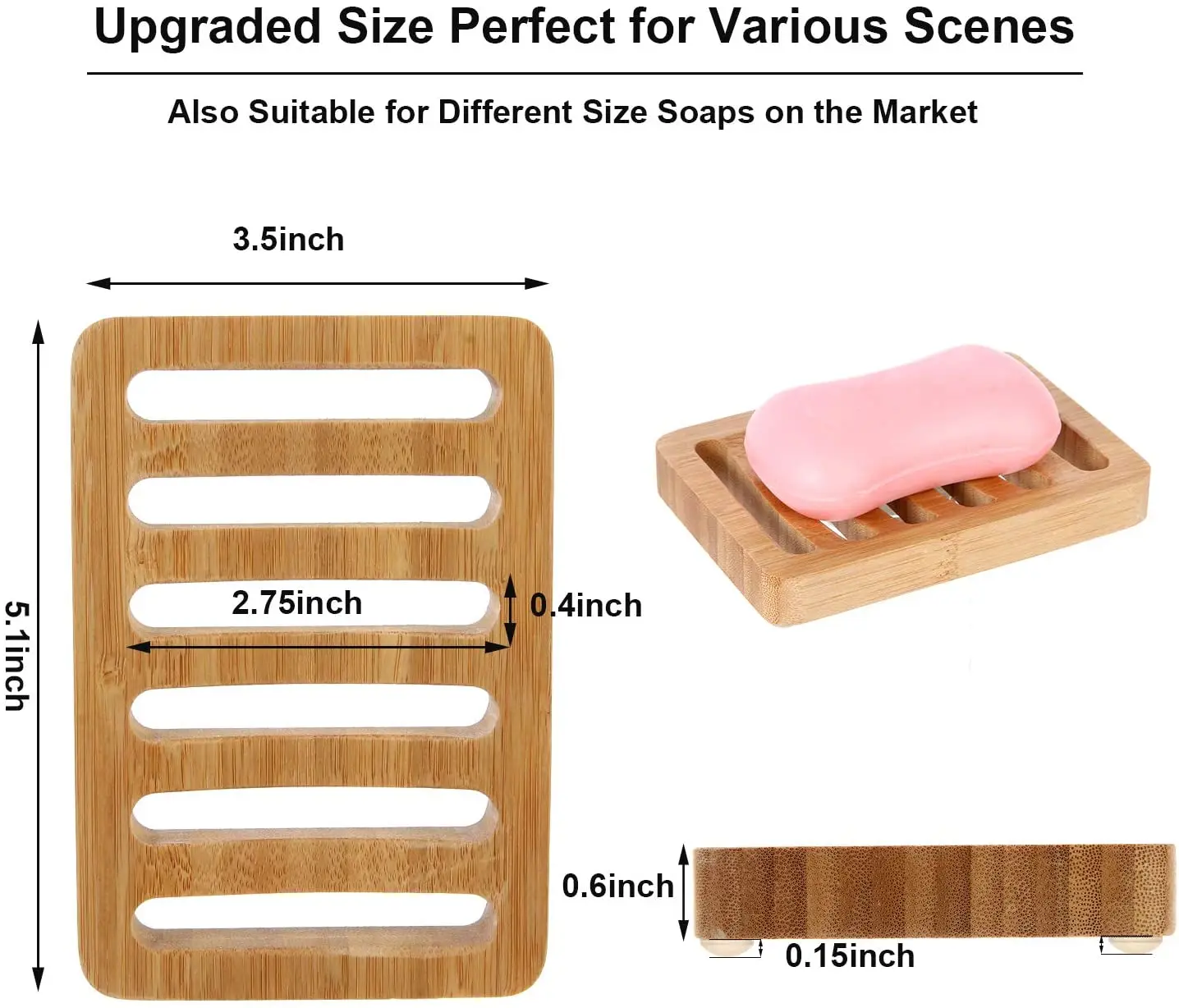 2Pcs/Set Bamboo Wooden Soap Dishes for Bar Soap, Bathroom Soap Dish, Bathtub Shower Tray, Bamboo Soap Dishes Holder for Bathroom Shower, Bathroom Sink