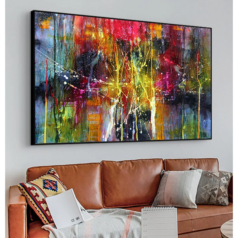 pintura al óleo abstracta sobre lienzo colorido pared arte imágenes para  sala de estar dormitorio moderno carteles e impresiones decoración del  hogar