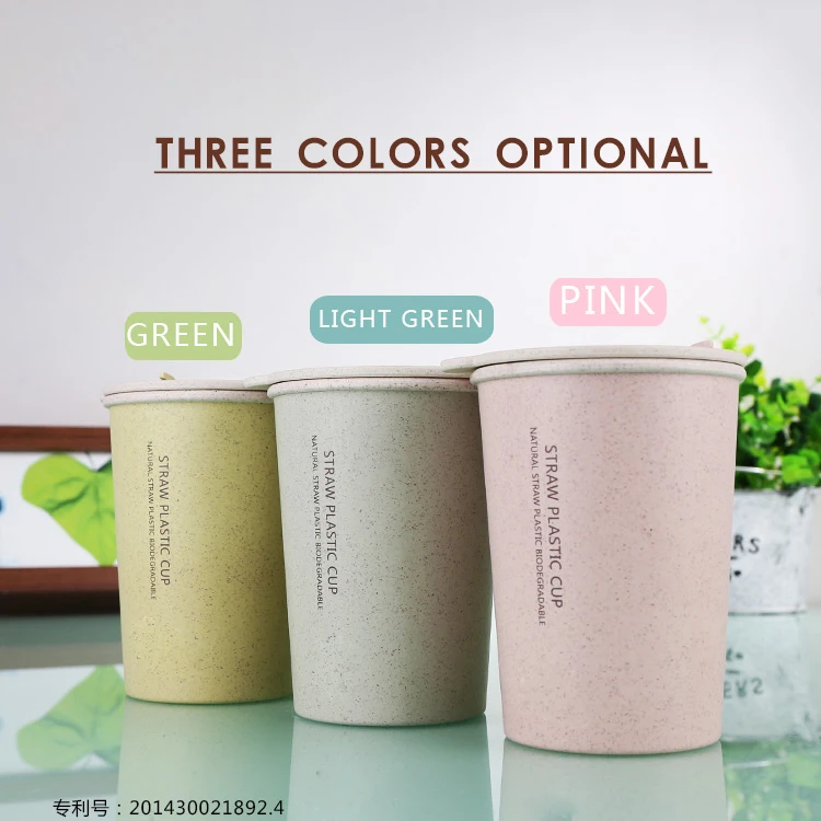 2241J 400 мл индивидуальная цельная биоразлагаемая многоразовая пластиковая чашка для питья с двойными стенками бутылка из пшеничной соломы кружка для кофе