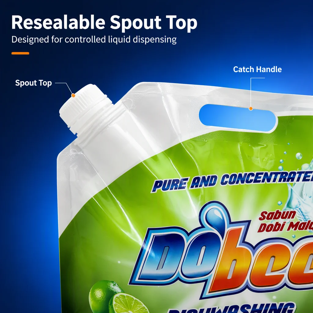DQ PACK Large Capacity Liquid Packaging Plastic Bag 5L Stand up Corner Spout Pouch with Catch Handle