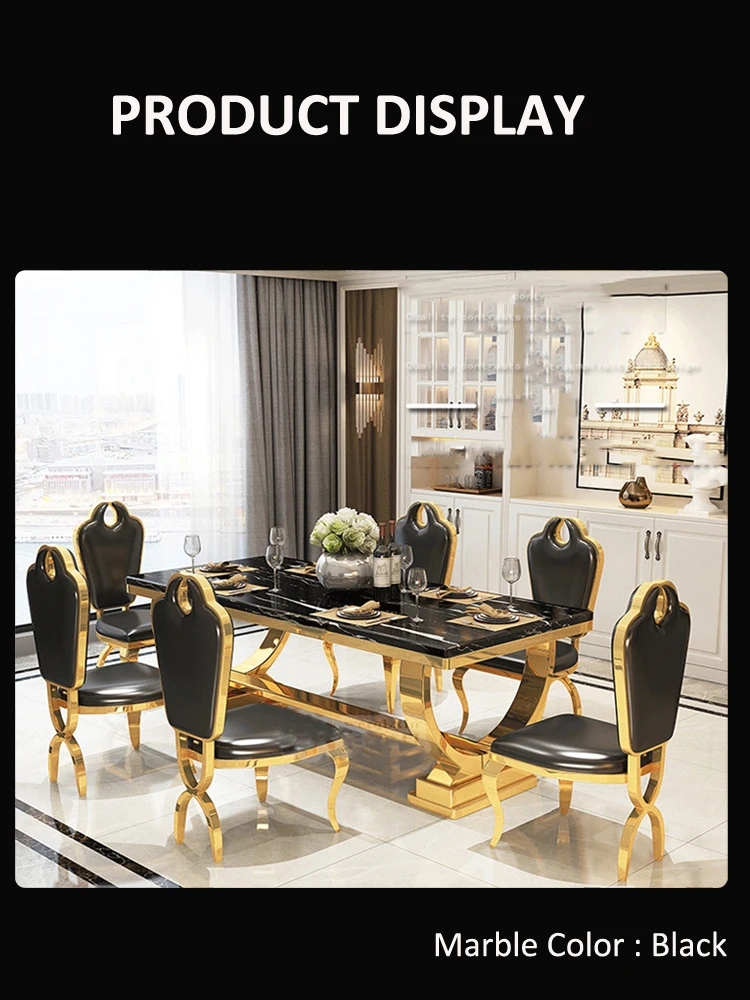 Luxury Gold Marble Dining Table Set with Stainless Steel Base