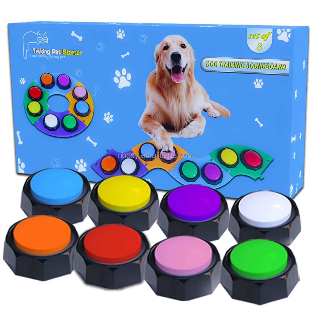 Ribosy Set Of 8 Dog Buttons With 4 Mats 25 Stickers,Recordable Button