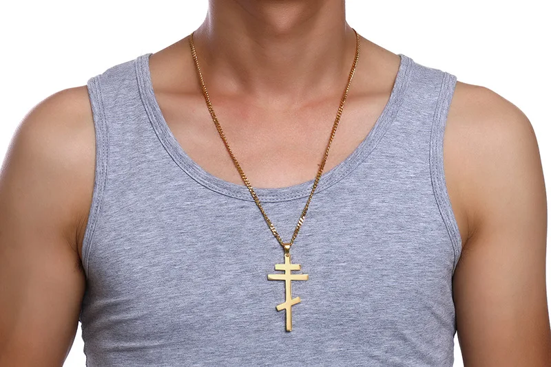Collana Uomo Donna Con Pendente Croce In Titanio E Acciaio Inossidabile - Girocollo 48 Cm