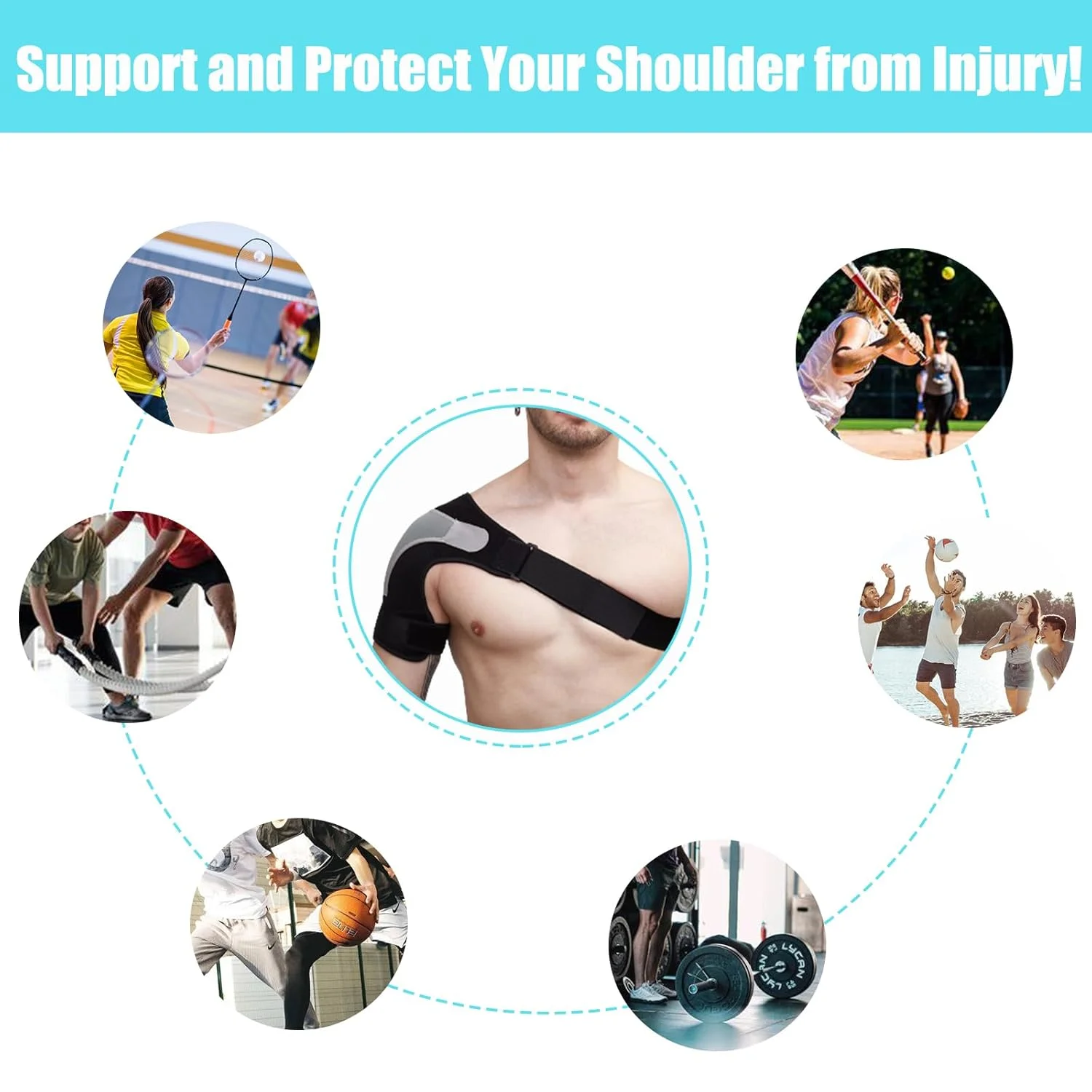 Adjustable Neoprene Compression Shoulder Support Brace with Strap for Tendonitis Pain Relief