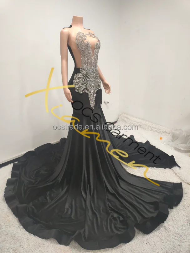 Ocstrade Silver Ball Gown Rhinestone Dress - Elegant Black And Gold Evening Gown For 2024 Proms