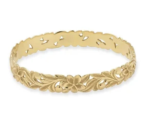 Wholesale Jewelry Fashionable 18K Gold Plating Women Plumeria Flower Hawaiian Bangle Bracelet Custom for Adults