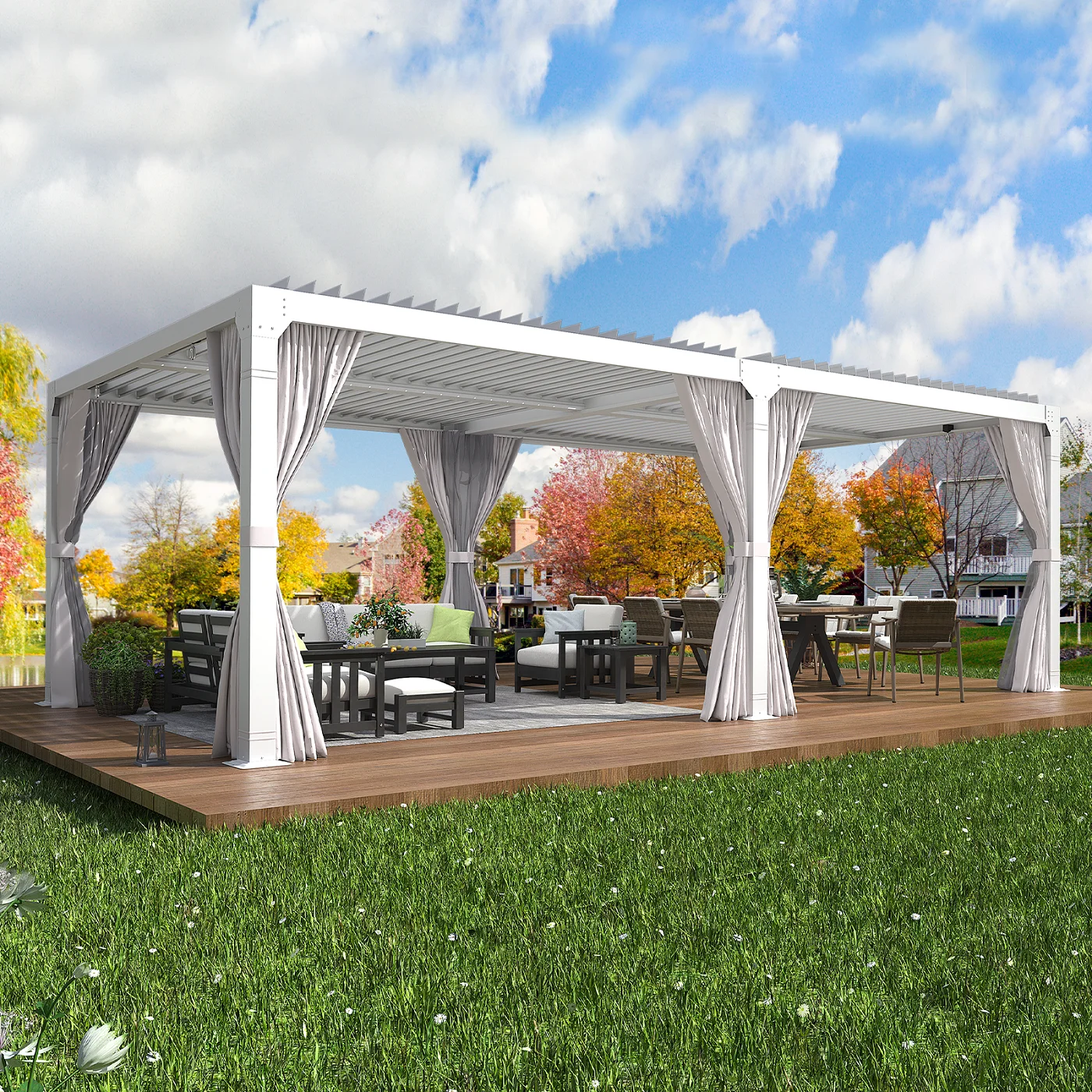 Luxury Outdoor Gazebo Pergola 10x20 ft Collections Dark Grey Double Layer  Roof Louvered Pergola Aluminum for Resort Villa