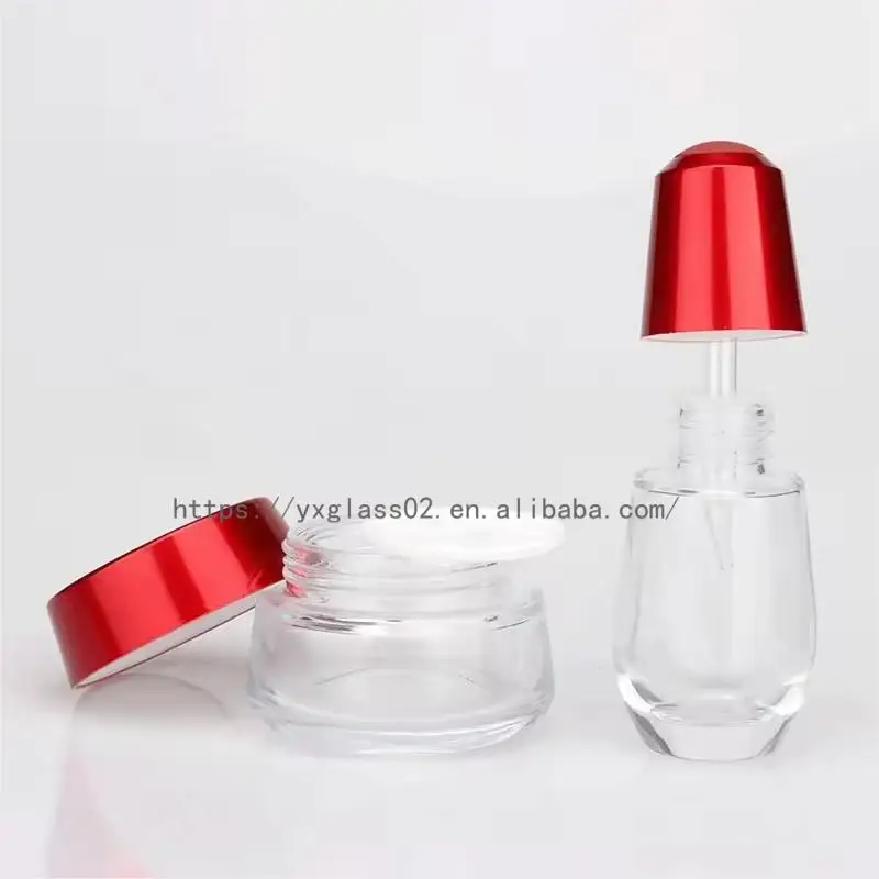 Custom cream glass jar Body scrub container skincare cosmetic packaging glass container with red lid 15g30g50g80g supplier