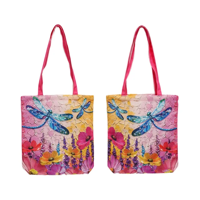 Wholesale Pink Dragonfly Portable Polyester Tote Bags High-Quality and High-Capacity Tote Bags