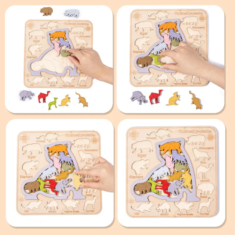 Custom Children 3D DIY Wooden Cartoon Dinosaur Animal Puzzle Board ...