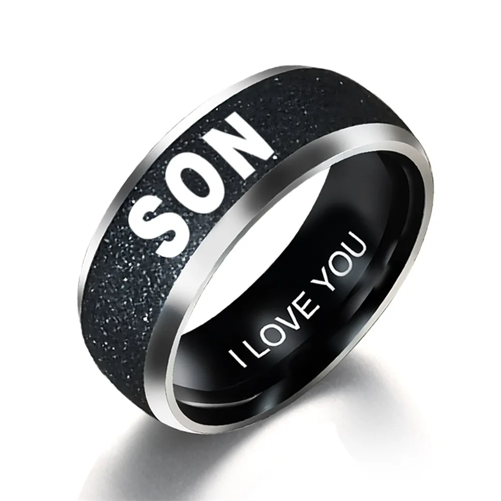 Go Party Mother's Day and Fathers Day Gift Matte Stainless Steel Jewelry Engrave Letters DAD MOM SON DAUGHTER Family Rings