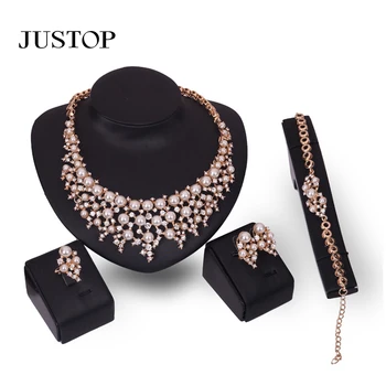 Latest Products In Market Pearl Necklace Earrings Ring And Bracelet Set Bridal Gold Accessories Italian Gold Plated Jewelry Sets