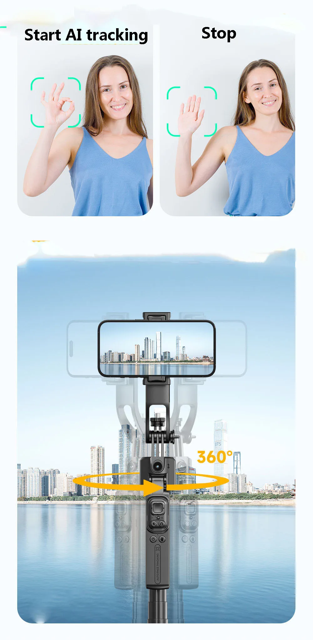 Universal Follow-up Mobile Phone Tripods Shooting Pop-up Selfie Stick Pan-tilt AI Face Follow Live Broadcast Artifact Jump Stick