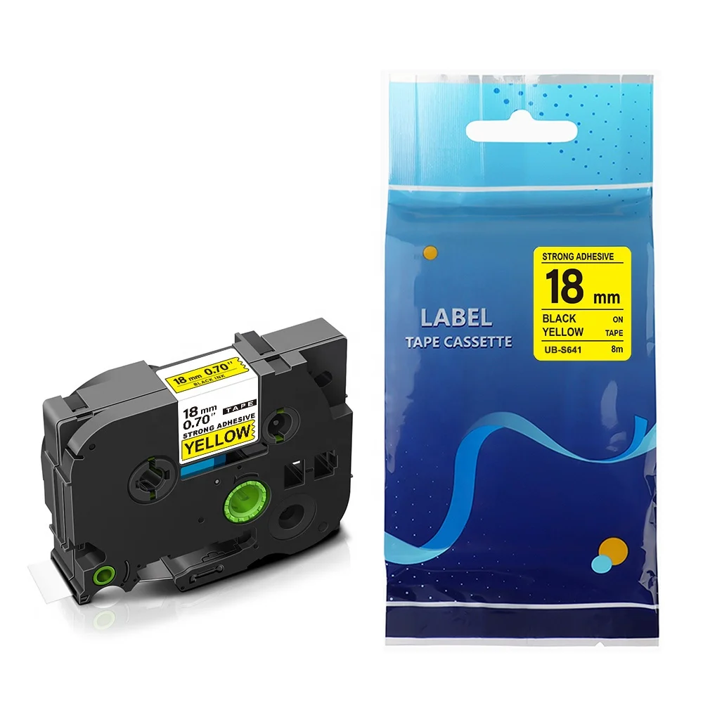 5 Compatibles Casetes TZe-S641 TZ-S641 negro sobre amarillo 18mm x 8m cintas adhesivas fuertes para impresoras de etiquetas Brother P-Touch PT-2430PC 3600 9600 D400 D600VP E300VP H300 H500 P700 P750W 