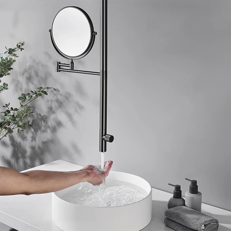 Brushed Gold Brass Modern Single Straight Tube Rotary Model Wall Mounted Water Drop Taps Mixer Ceiling Basin Faucet Mirror