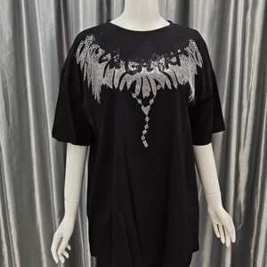 2026 Bestseller Unisex Breathable Knitted T-Shirts Streetwear Crew Neck with Rhinestone Print Wholesale for Summer