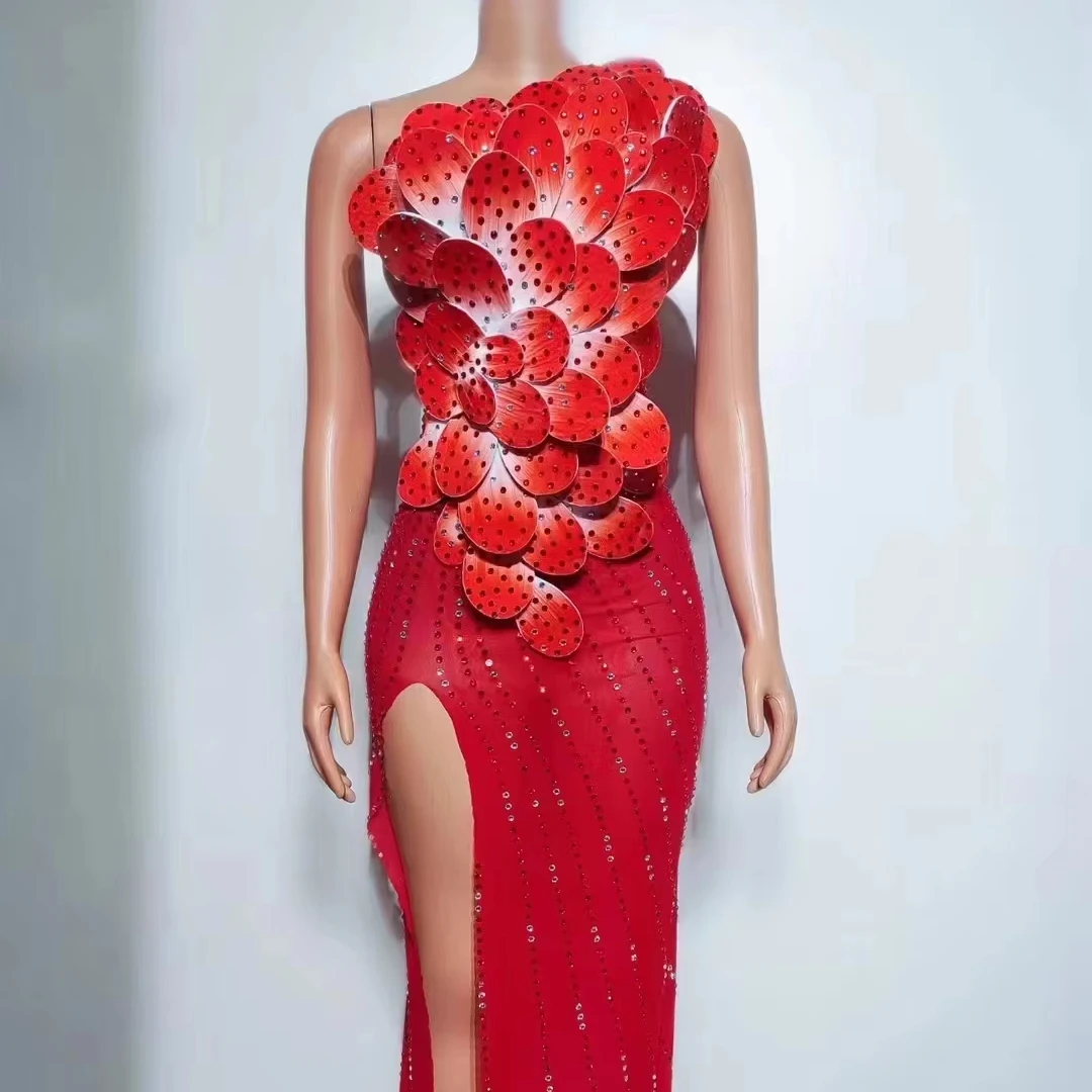 AD2247 Kimshein Fashion High Quality Womens Dresses With Slit Crystal Evening Dresses Women 3D Flowers