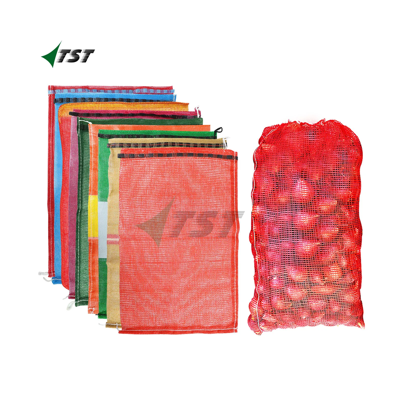 Packing Onion Garlic Potatoes Vegetables and Fruits Plastic Wholesale Price Leno Mesh Bag with Custom Drawstrings