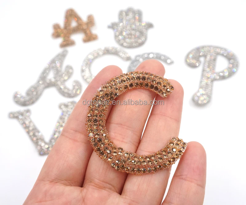 Free sample Luxury rhinestone logo patch applique designer patches famous brands stickers