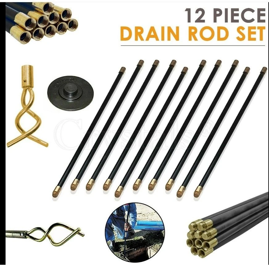 12Pcs Plunger Locking Drain Rod Kit Interlocking Rods Double Worm Screw ...