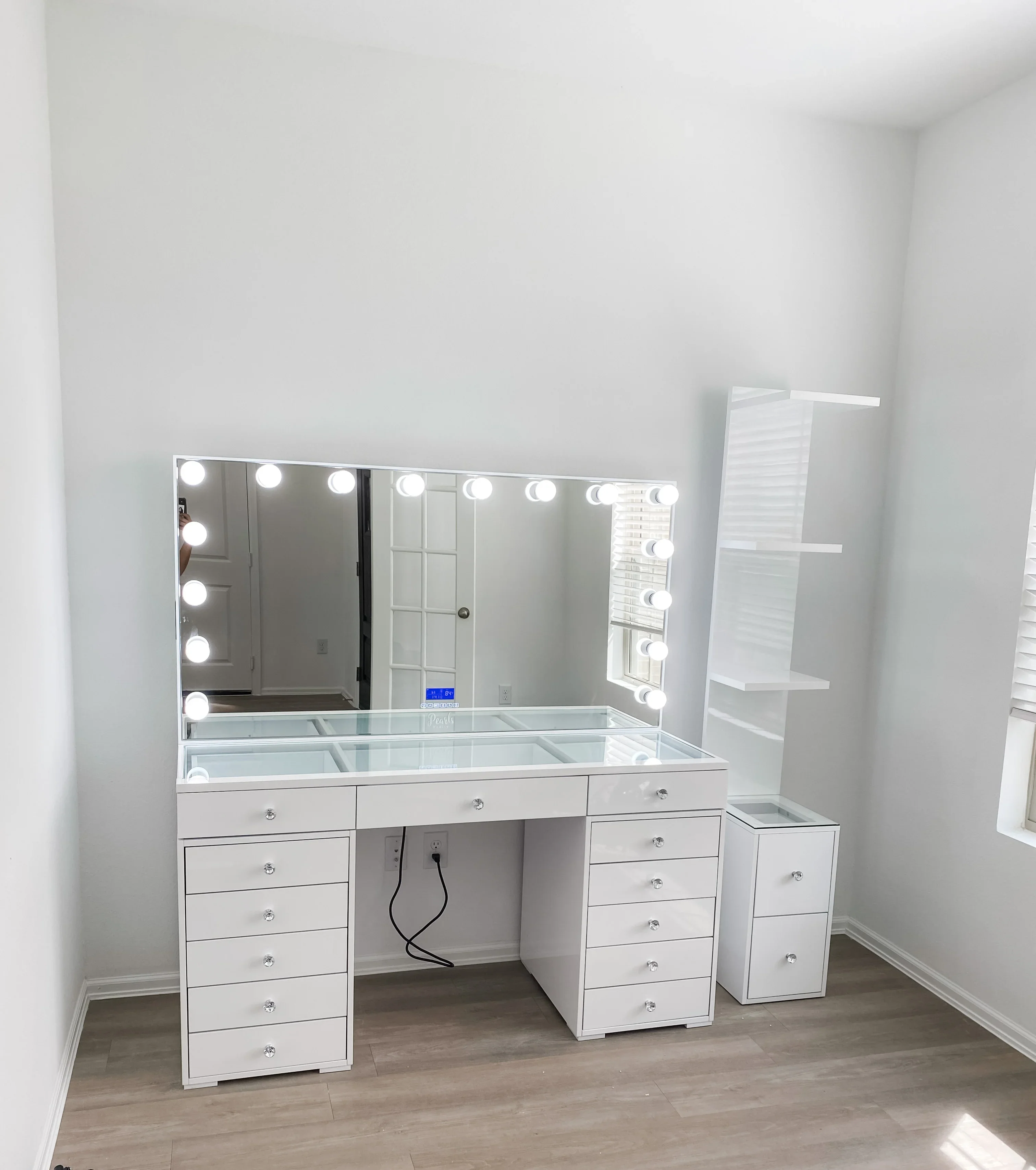 Glossy Column Shelf With Drawers Book Shelf Support Cosmetics Shelf