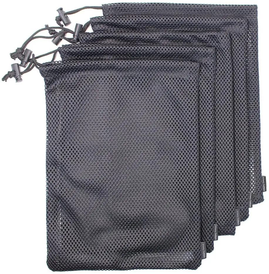 black mesh drawstring bag