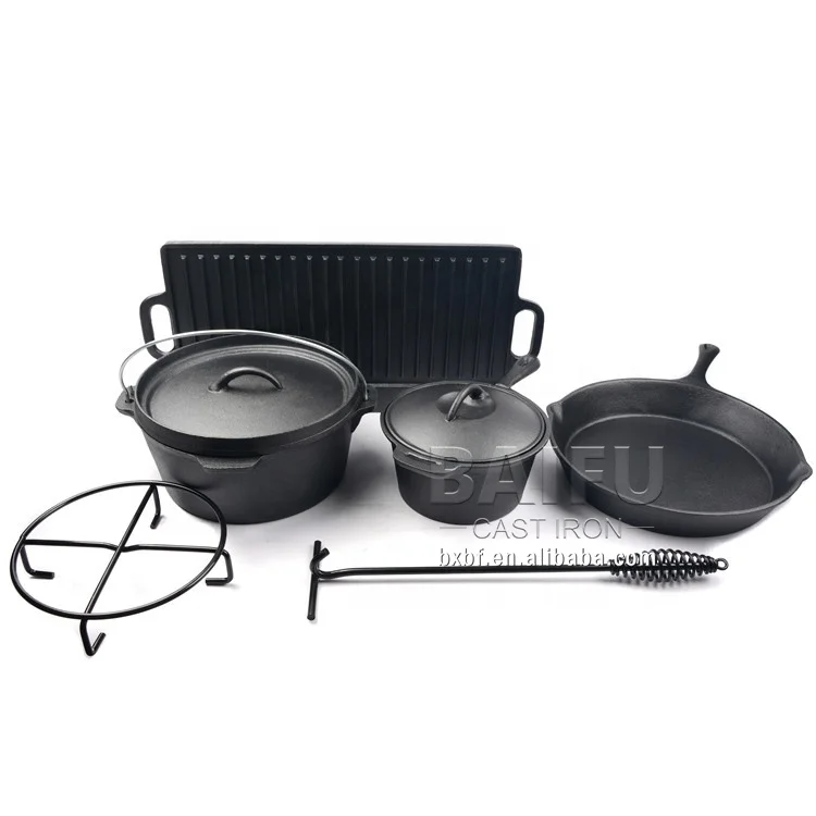 7pcs Cast Iron Cookware Set Camping Cookware Set With Wooden Boxpots And Pans Setkitchen