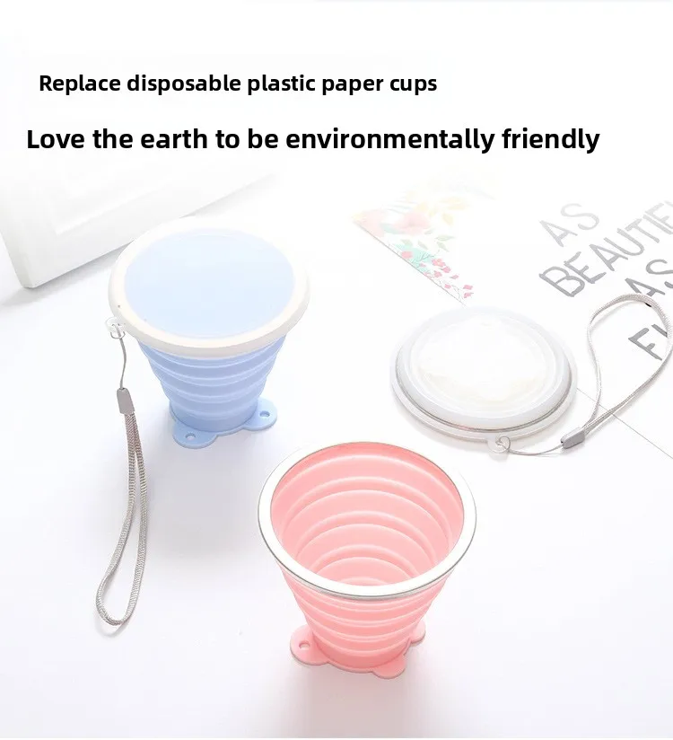 Custom Logo 250ml BPA-Free Silicone Cup Portable Folding Coffee Mug for Sports Travel Collapsible Cartoon Foldable Promotion details