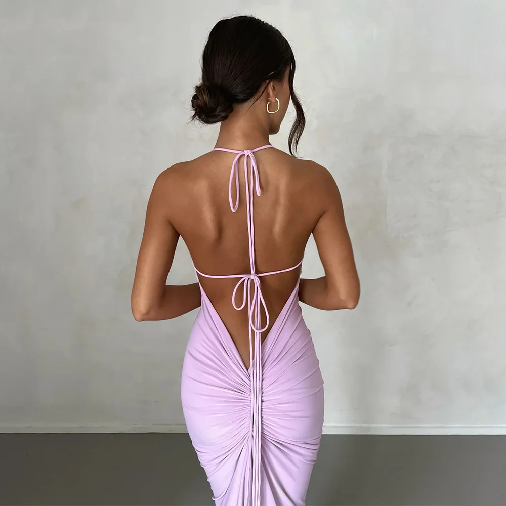 backless sexy dress Yomorio Side Lace Up Mini Dress Sexy Backless Black Halter Bodycon Dre   YOMORIO