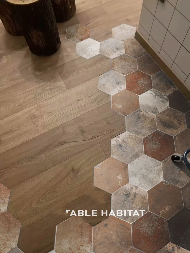Clay Brick American Retro Hexagonal Tile Red Brick Wall in Bathroom and Kitchen Balcony Anti Slip Floor Tiles