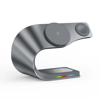 Portable 15W Fast Wireless Charger Smart for Apple Watch Compatible Magnetic Metal Charging for Travel Includes Earphone