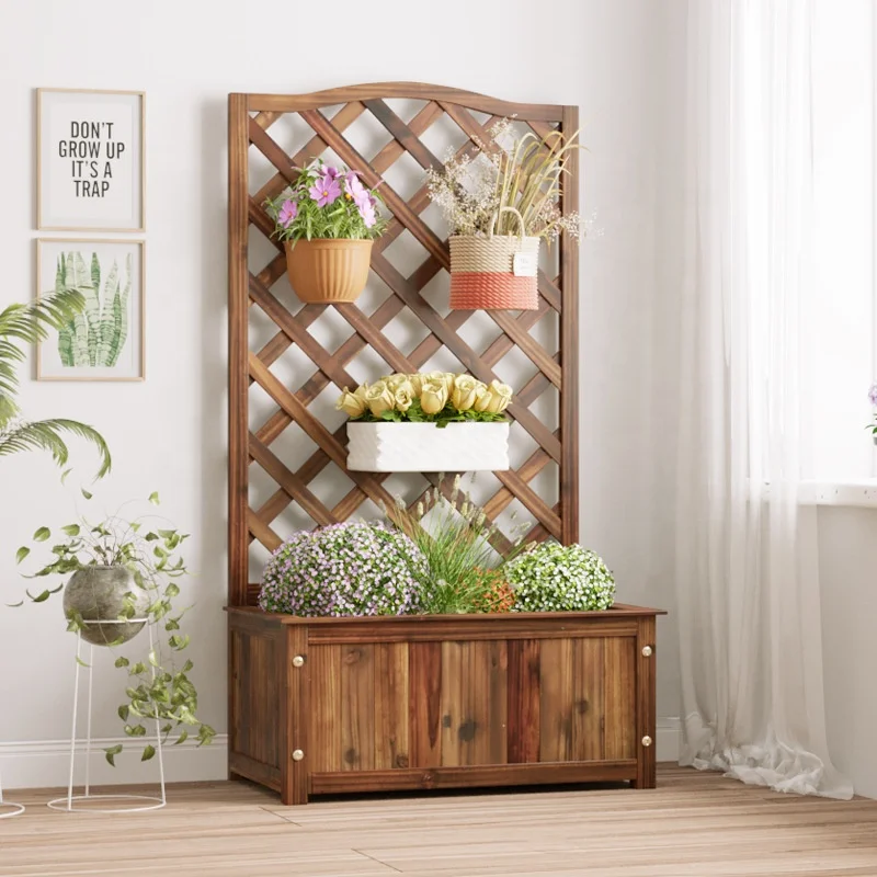 Customized Wooden Garden Planter Box for Plants Flower Pot Wood Lattice ...