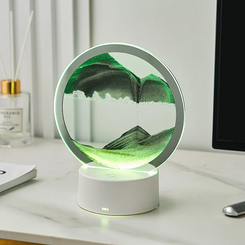 Modern Touch Control Led RGB Lamp 3D Hourglass Decorative Quicksand Table Lamp With USB Cable Night Light