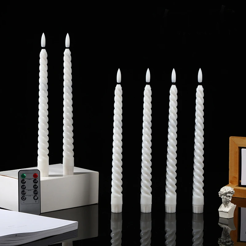 Battery Operated 3D Wick Flickering Like Real Twisted Led Taper Wax Candles for Christmas Wedding Decor