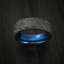 Custom Design Handmade Fashion Rings Black Blue Damascus Steel Jewelri Man Unique Wedding Ring Damascus Steel Ring