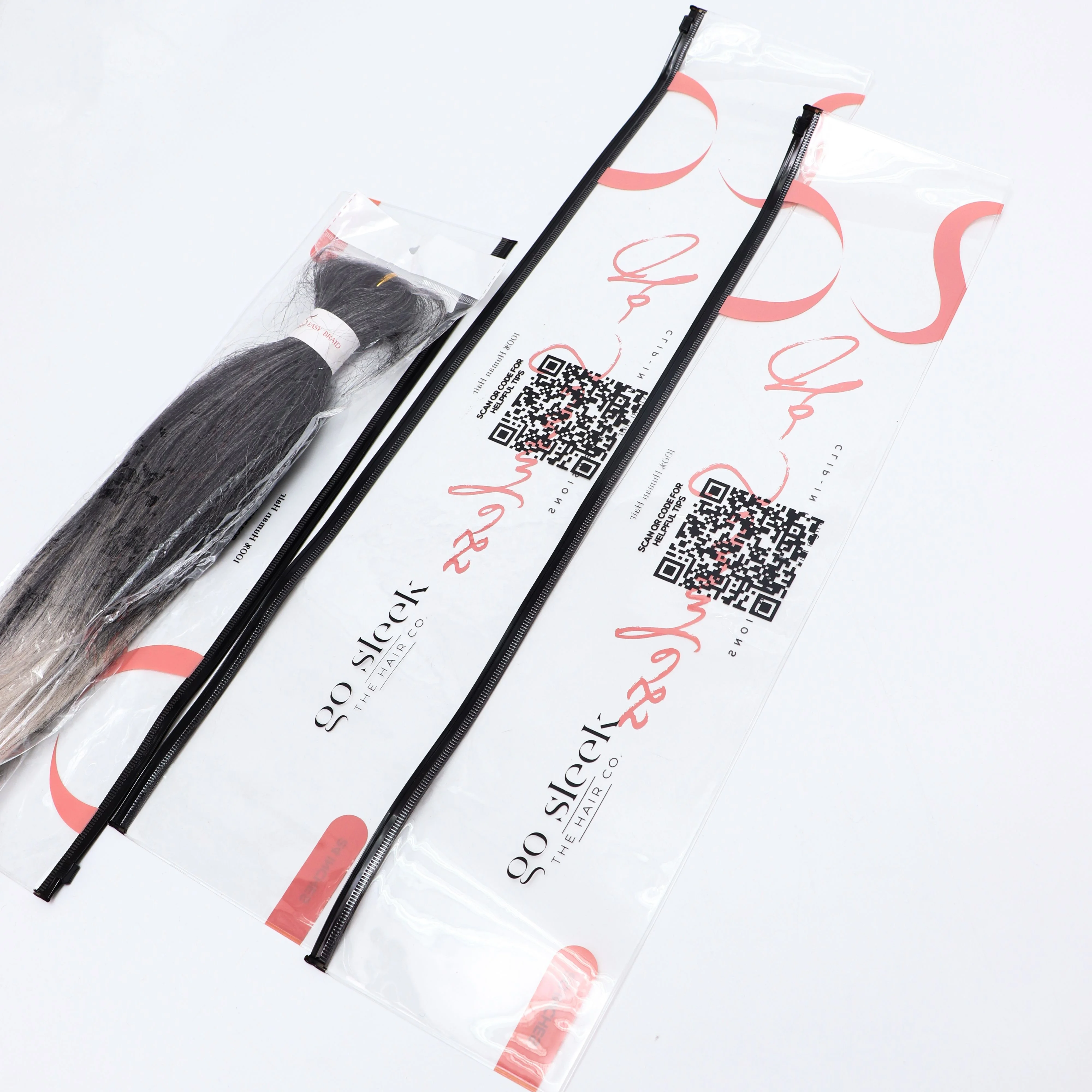Plastic Clear Hair Extensions Package Custom Printing Wig Bags Hair Packaging Long Size Hair Clip Packaging Zipper Bag