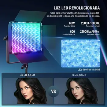 NEEWER PL60C RGB Panel LED Luz De Video App/2.4G/Control DMX, RGBCW Iluminacin Estudio Fotografco Pro/V Batera Alimentado detail image