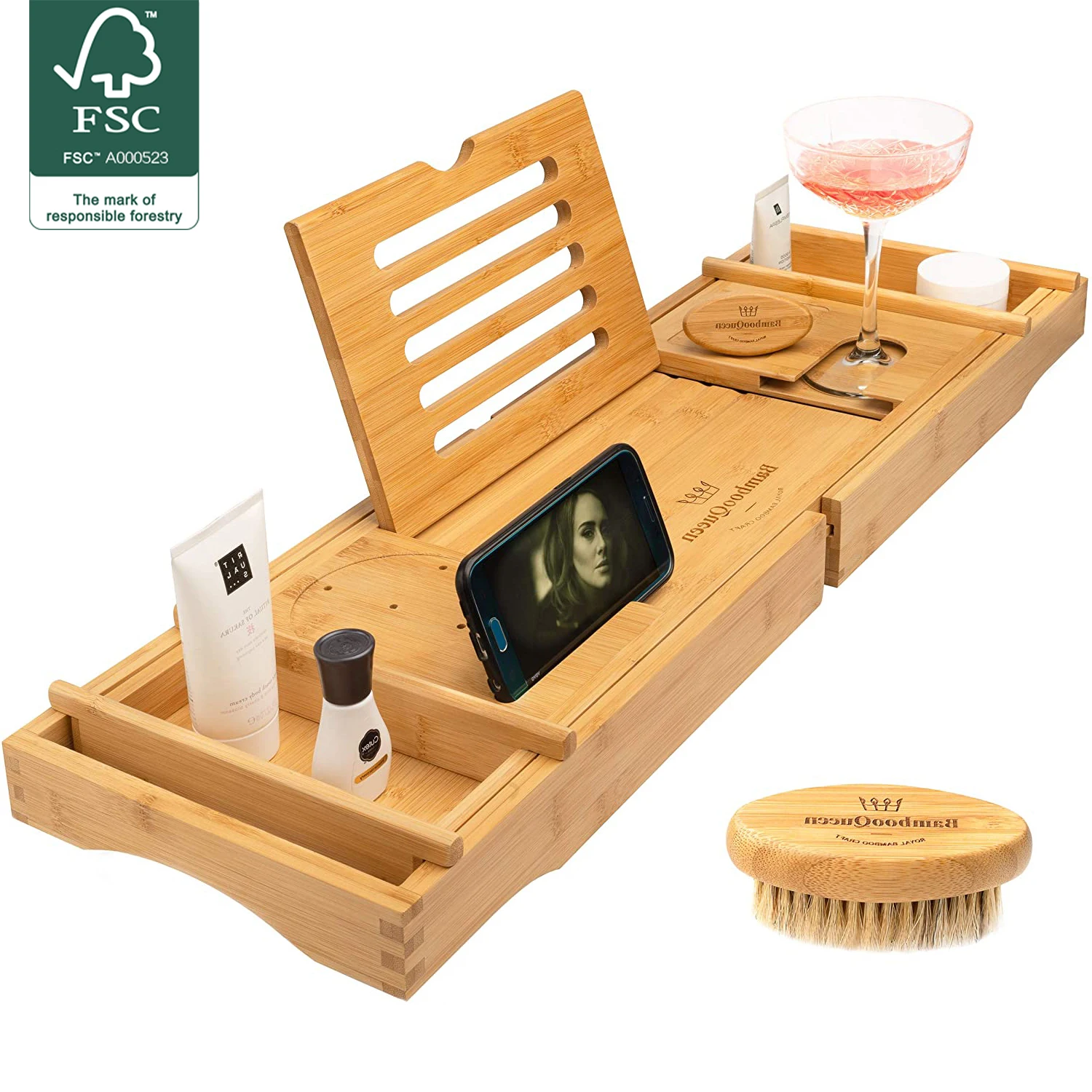 Yczm Hottest Ecofriendly Expandable Bamboo Bathtub Caddy Bath Bathroom