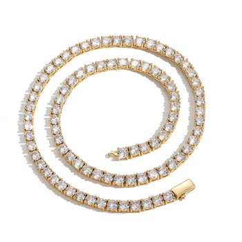 Fashion Trendy Brass 3mm Gold  Plated Diamond Crystal Zircon Gemstone Tennis Choker Necklace Jewelry Women