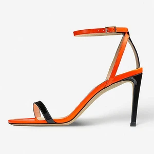 Stylish Black Orange Women Heels Fashion Buckle Strap Stiletto Sandals Multi Color Woman High Heel Shoes