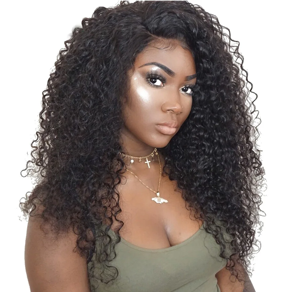 In Stock 8 To 32inch 13x4 Curly Lace Front Human Hair Wig With Bangs Preplu...