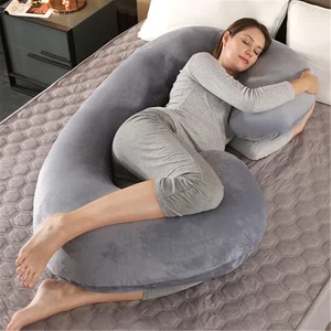 Adjustable Velvet C-Shape Maternity Nursing Pillow 140x70cm 2.8kg Weight Removable Washable Cover Soft for Pregnant Women