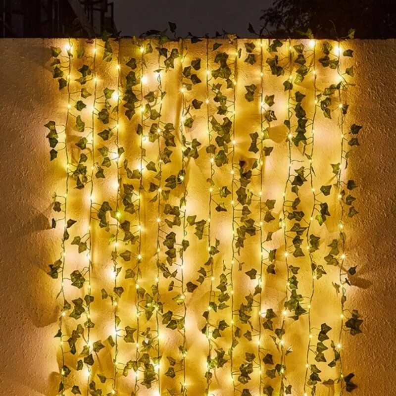Beleuchtete Efeu-Ranken Knstliche Grne Bltter-Girlande LED-Lichterkette  mit Warmweier Lichtfarbe & USB & Fernbedienung