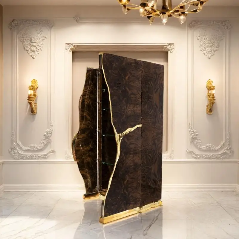 Высококачественная Роскошная домашняя мебель шкаф для гостиной уникальный дизайн деревянный шпон винный барный